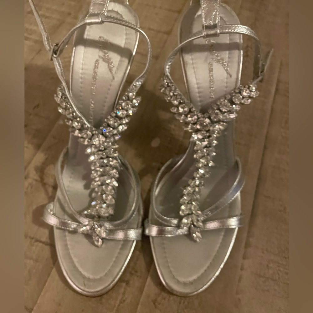 Formal silver and rhinestone heels. Womens size 8. Made in Italy.